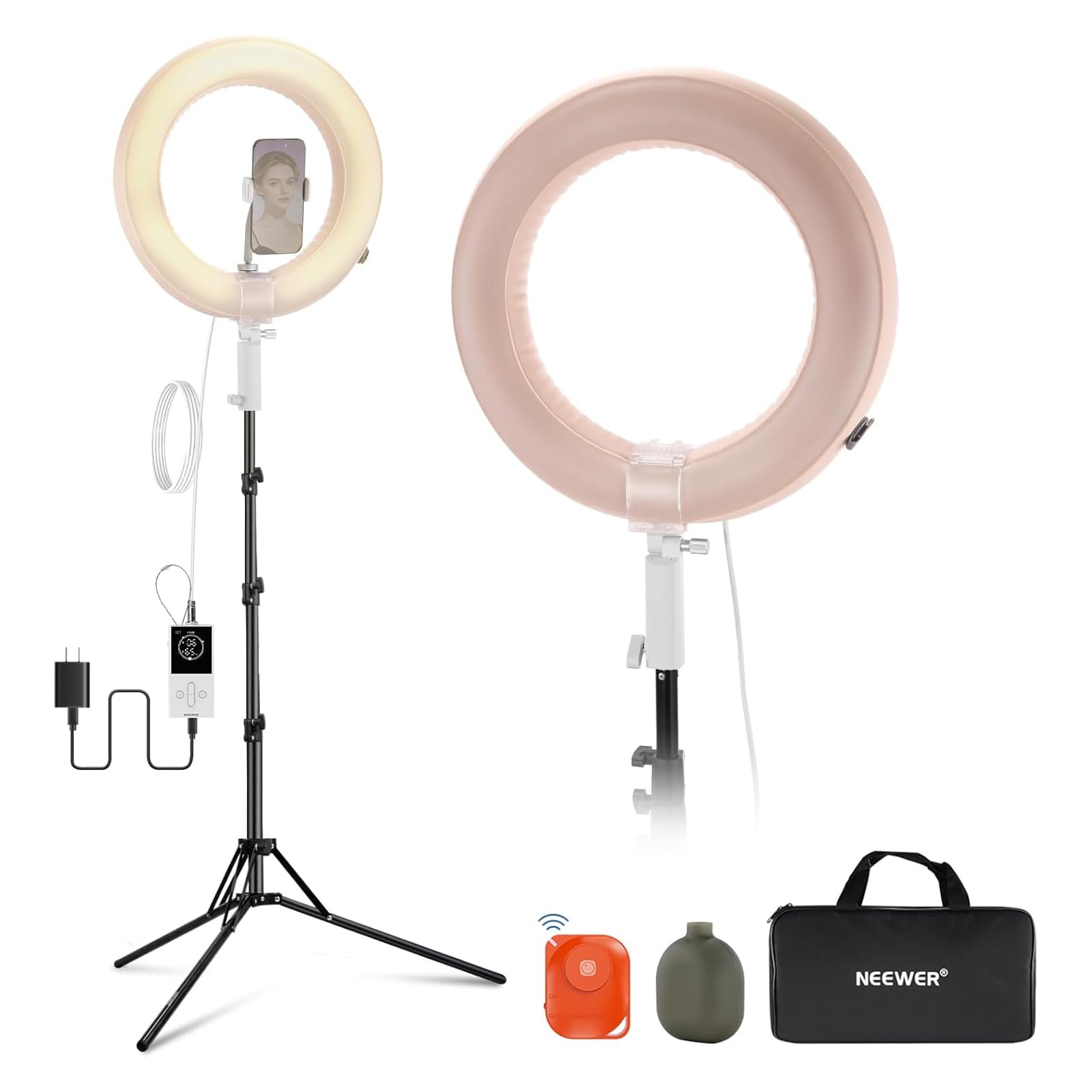 Front. Neewer - 18" Edge-Lit Ring Light Kit - with Phone Holder & Ball Head for Desk Video & Streaming.