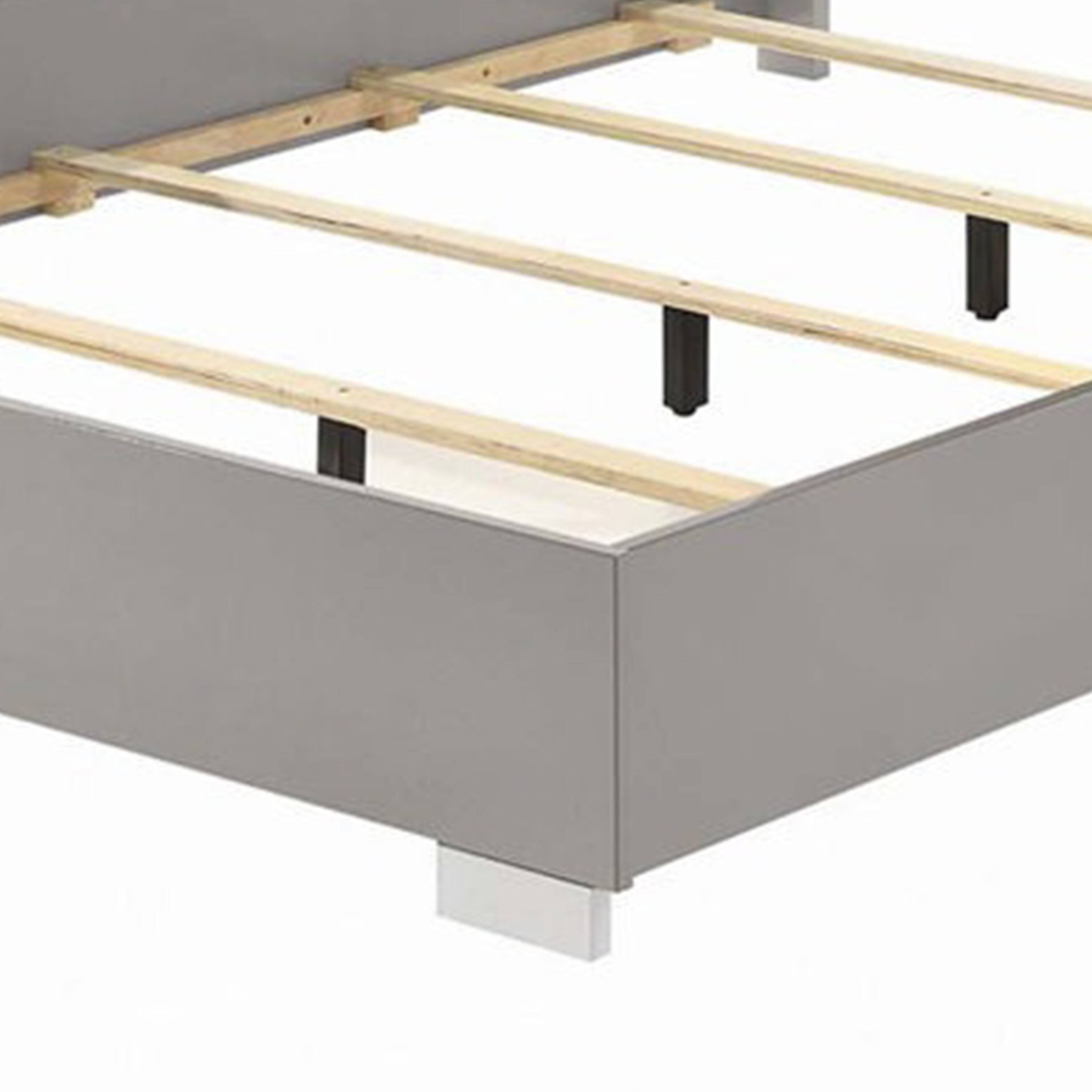 Alt View 3. Manhattan Lane - Suni King Size Bed w LED Headboard, Light Taupe Gray Wood Frame - Light Taupe Gray, Chrome Silver.