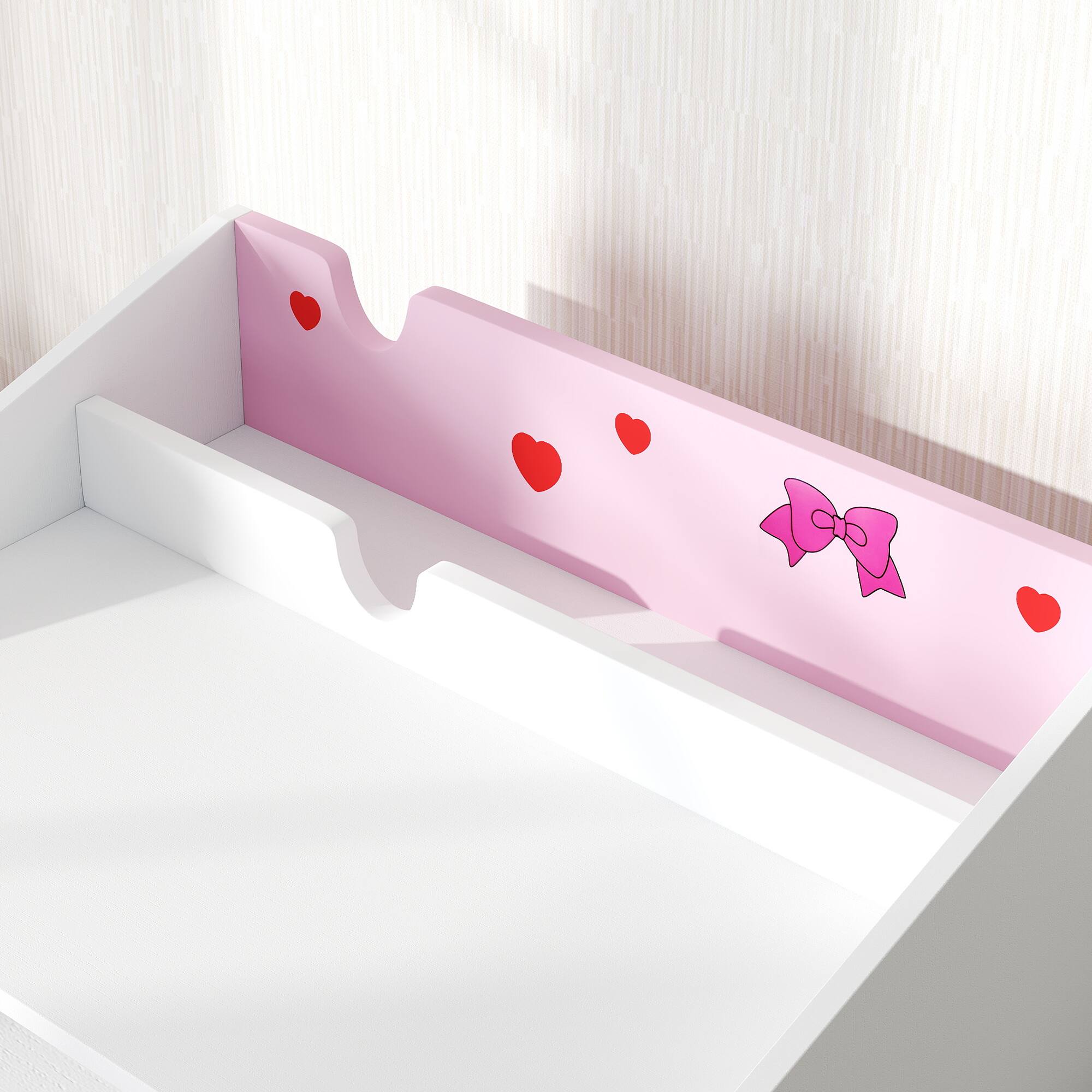 Alt View 4. Qaba - Kids Desk and Chair Set, Study Desk, Student Writing Desk, Drawer, Bedroom & Study Room, 3-6 Years, Bow Pattern - Pink.