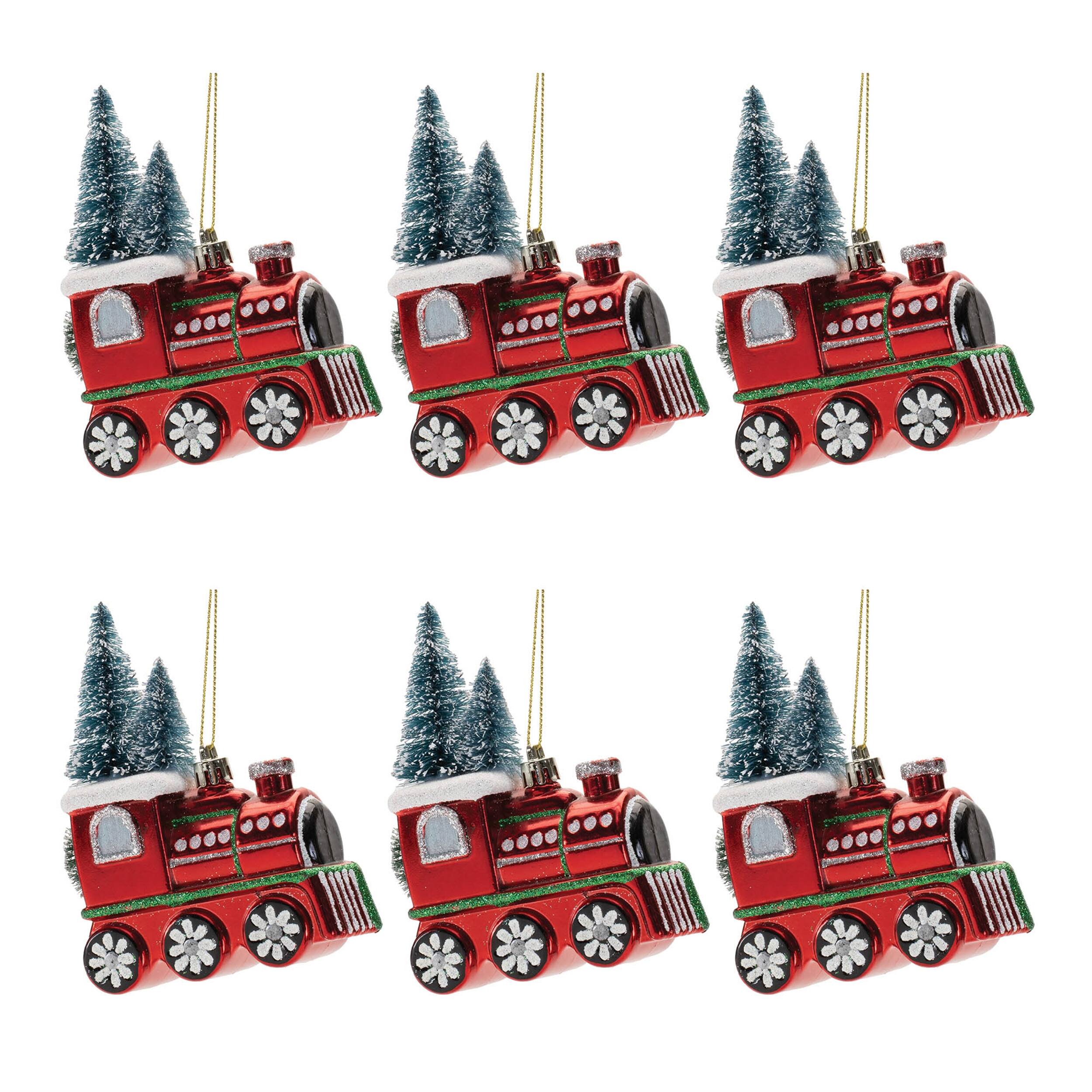 Back. BreeBe - Glittered Glass Train Ornament (Set of 6) - Red, Green.