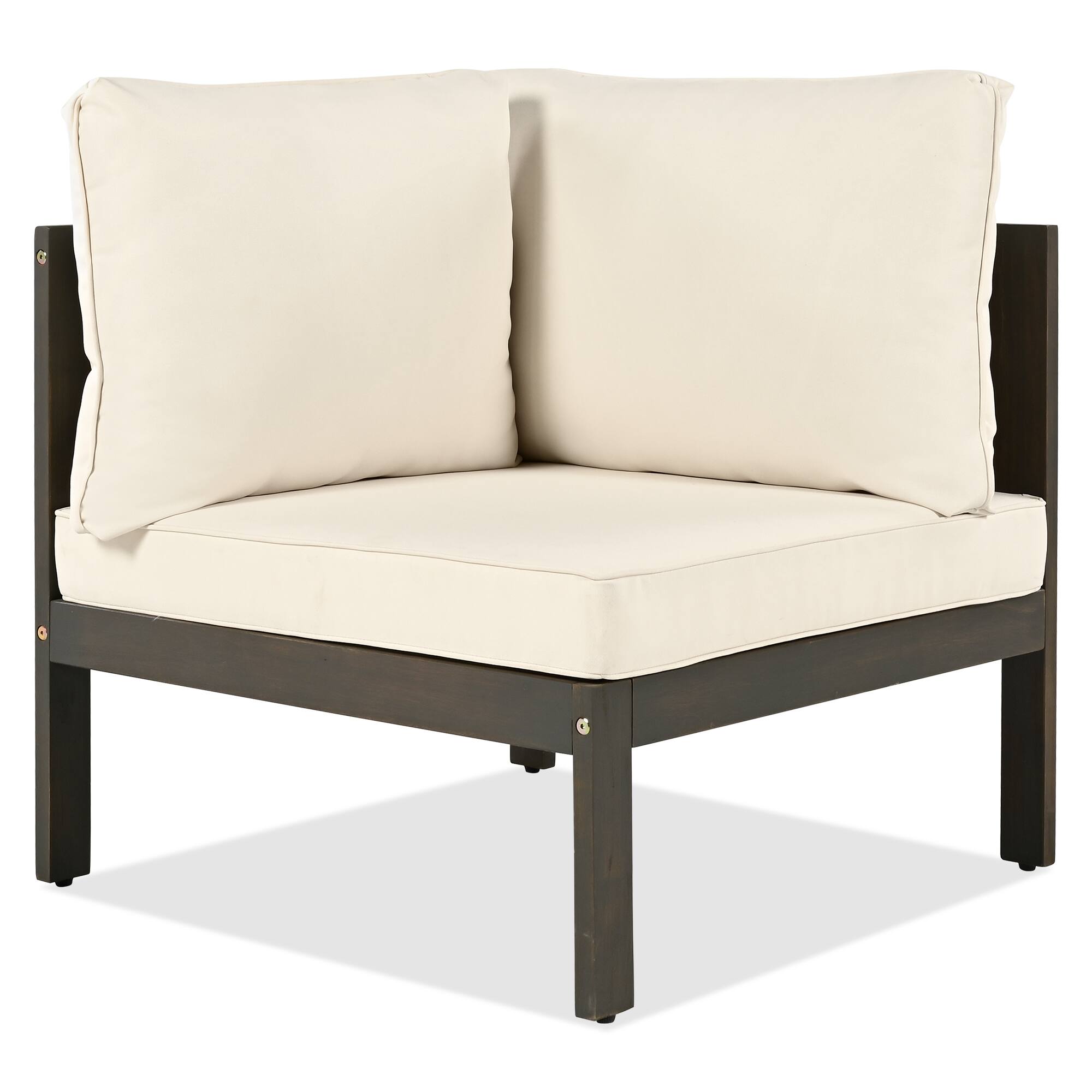 Alt View 4. Mondawe - 4 Pieces Outdoor Acacia Wood L-Shaped Sofa Set with Woven Mesh Armrests - Beige+Brown.