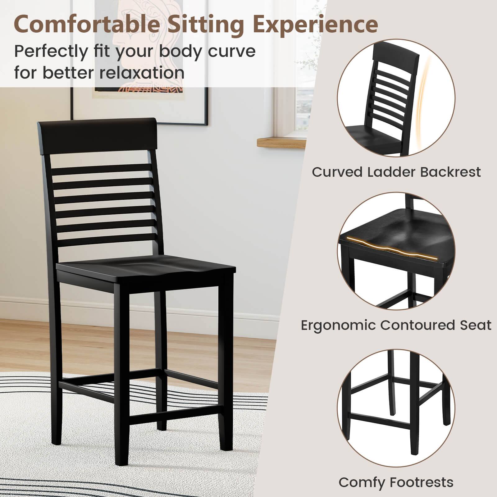 Comfortable Sitting Experience  
Perfectly fit your body curve for better relaxation  

- Curved Ladder Backrest  
- Ergonomic Contoured Seat  
- Comfy Footrests