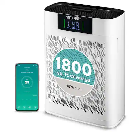 serenelife L98 | 11:58 | SAP ON
A 60
Sooklyn Clouly Good
P 28
1800 sq. ft. coverage
HEPA filter