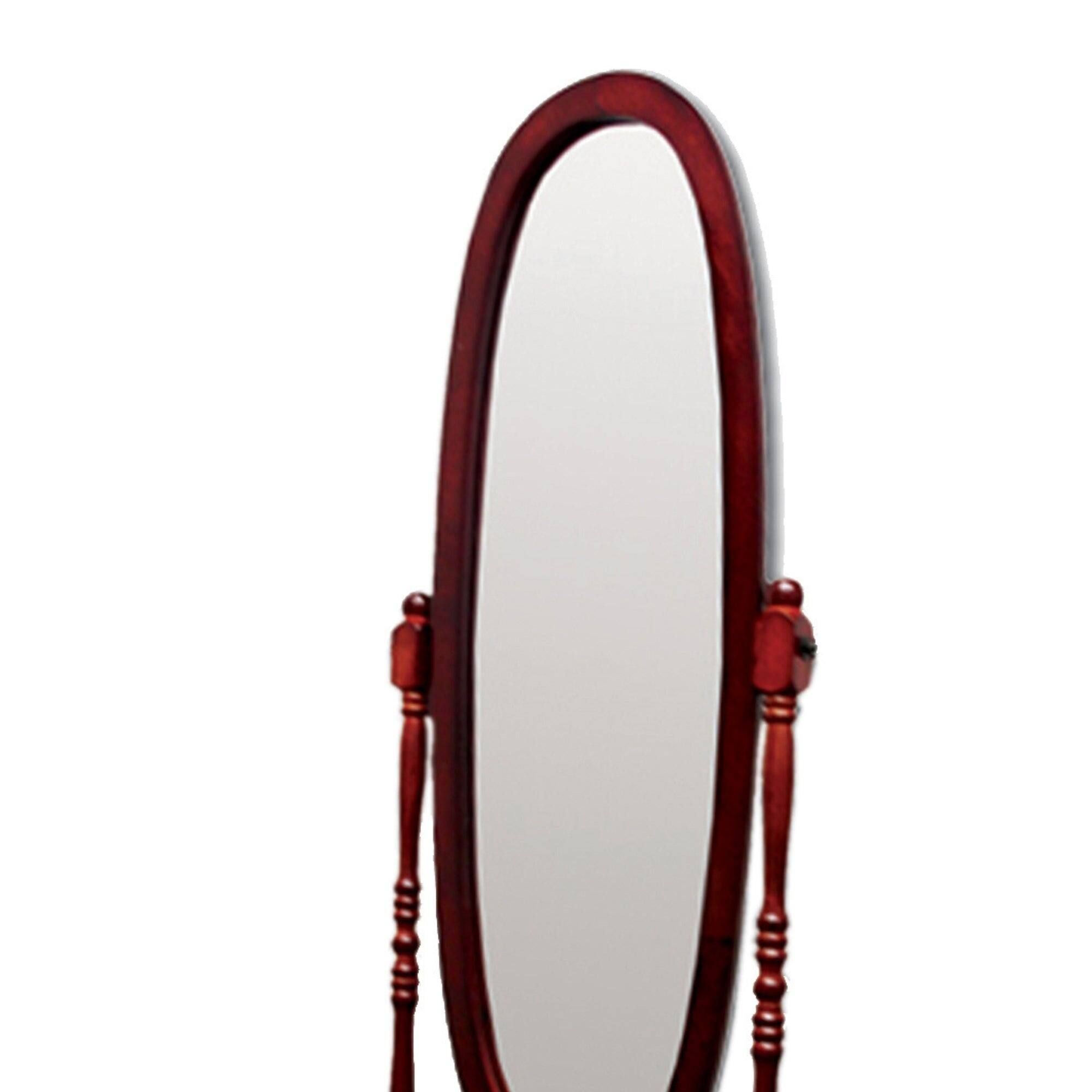 Left. BreeBe - 59.25' Tall Standing Wooden Floor Mirror with Cherry finish, Oval Shape - Cherry.