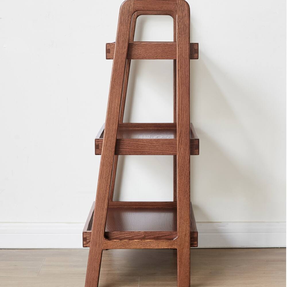 Alt View 3. Loheer - Loheer 3-tier solid oak bookshelf, walnut color entryway shoe rack, 31.5-inch height - Walnut.