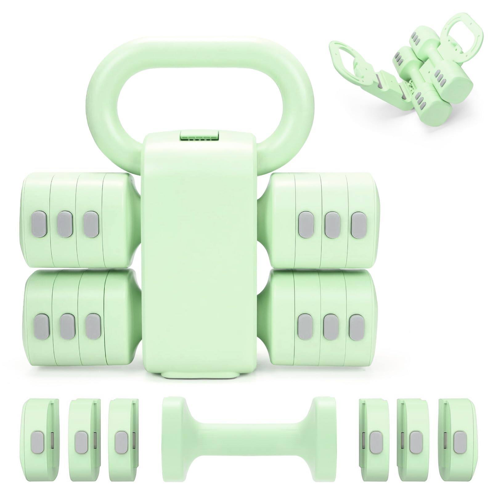 Front. Refined Abode Design - Adjustable 2 in 1 Convertible Kettlebell Dumbbells Set 1 Free Weights Dumbbell Of 2 Each 2 2 3 3 4 4 5 Quick - Green.
