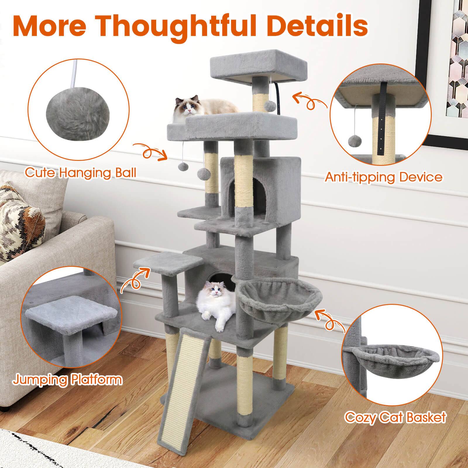 More Thoughtful Details

- Cute Hanging Ball
- Anti-tipping Device
- Jumping Platform
- Cozy Cat Basket