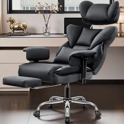 Front. Brick Attic - 500LBS Ergonomic Home Office Desk Executive Chair for Heavy Individuals, Adjustable Headrest Footrest Armrest - Black.