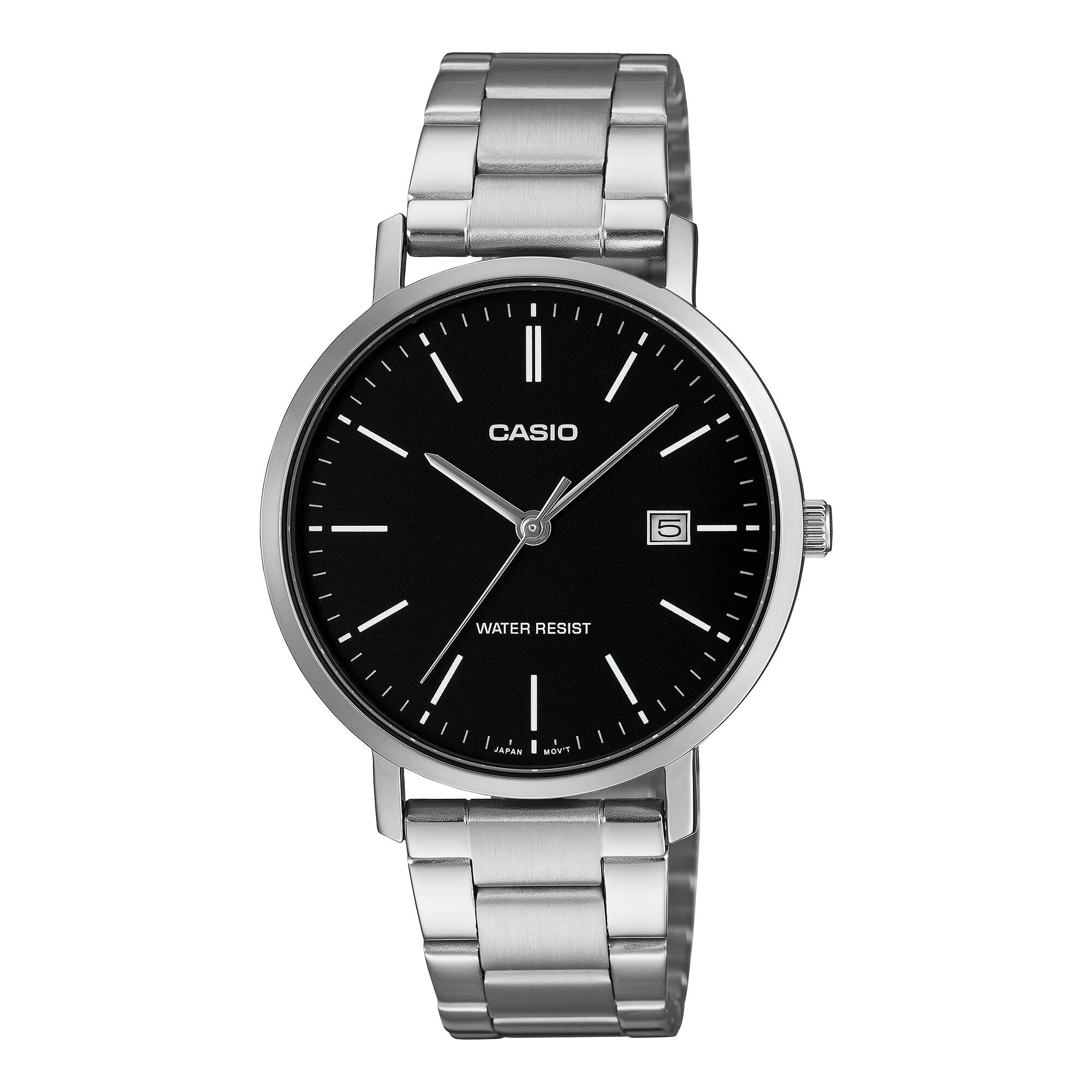 Casio - Men’s Black Dial Stainless Steel Bracelet Analog Watch - MTP-VT05D-1EDF - Silver