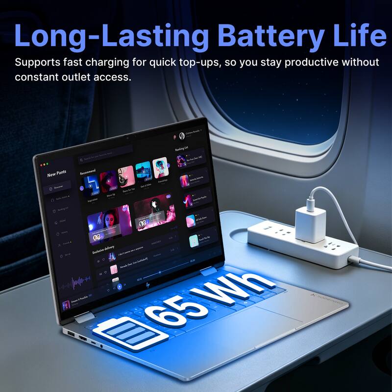 Long-Lasting Battery Life  
Supports fast charging for quick top-ups, so you stay productive without constant outlet access.