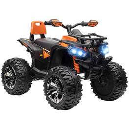 BreeBe - Aosom 12V Kids Ride On ATV Toy Car with Music, Realistic Headlights, Wide Wheels, Rechargeable Battery - Orange