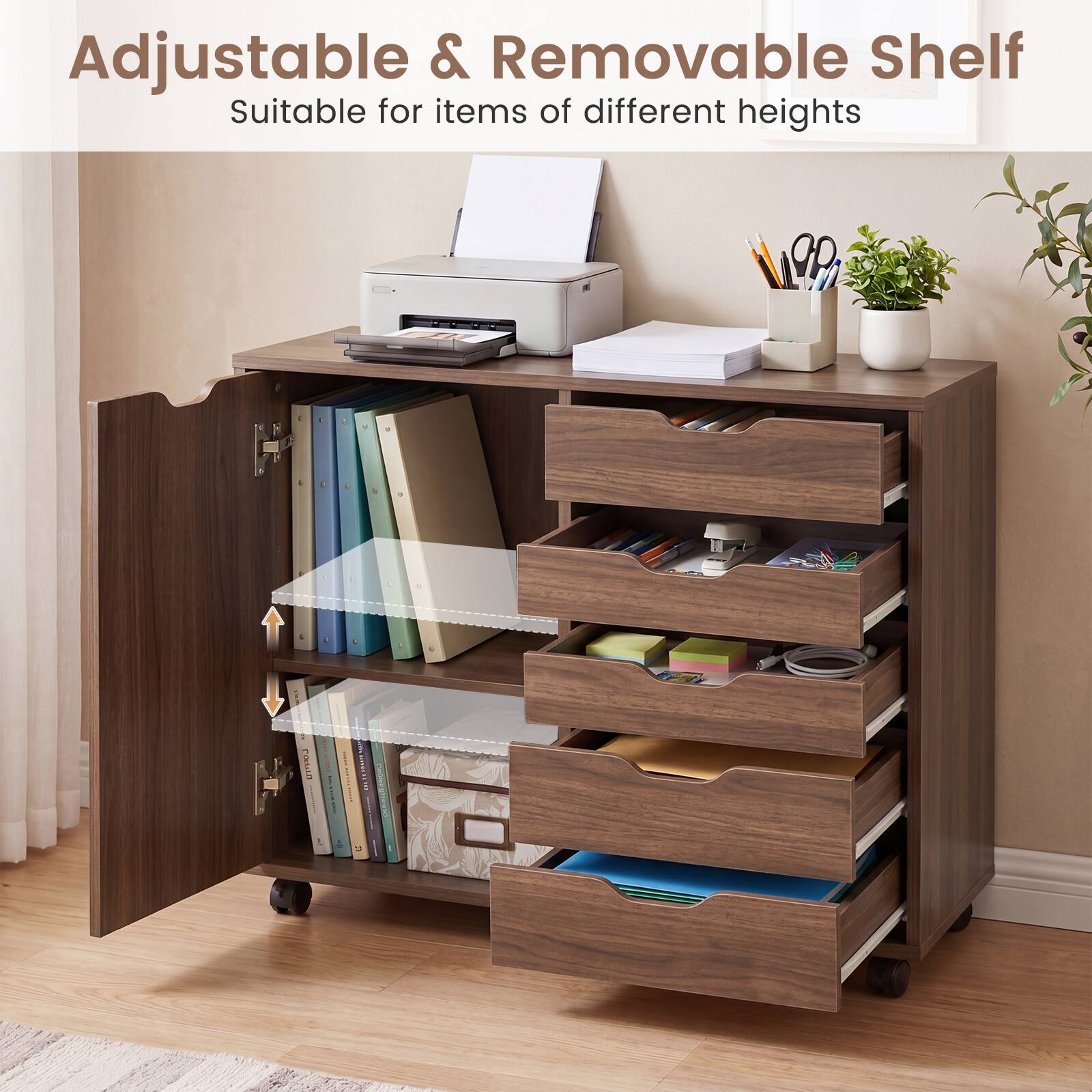 Adjustable & Removable Shelf  
Suitable for items of different heights