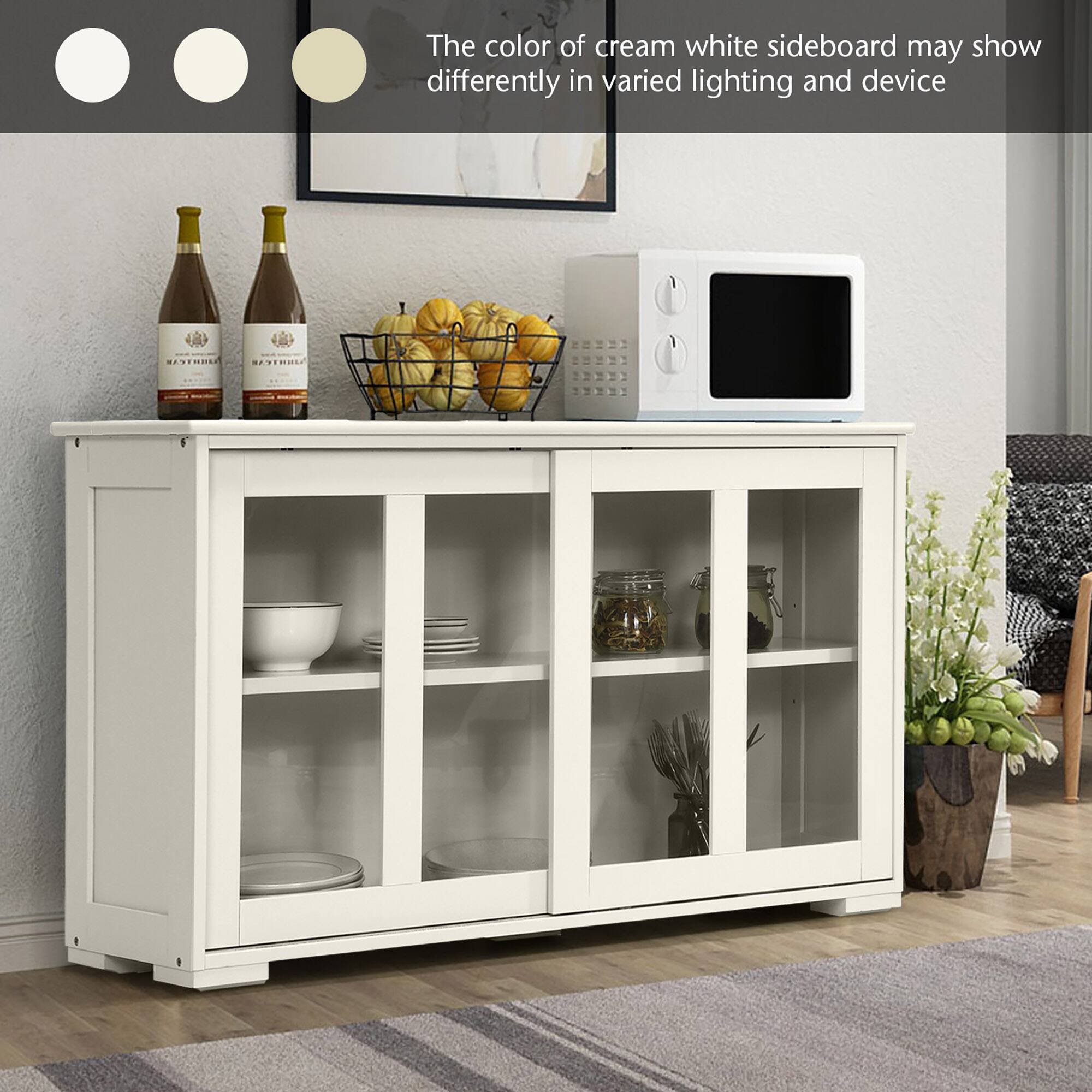 The color of cream white sideboard may show differently in varied lighting and device