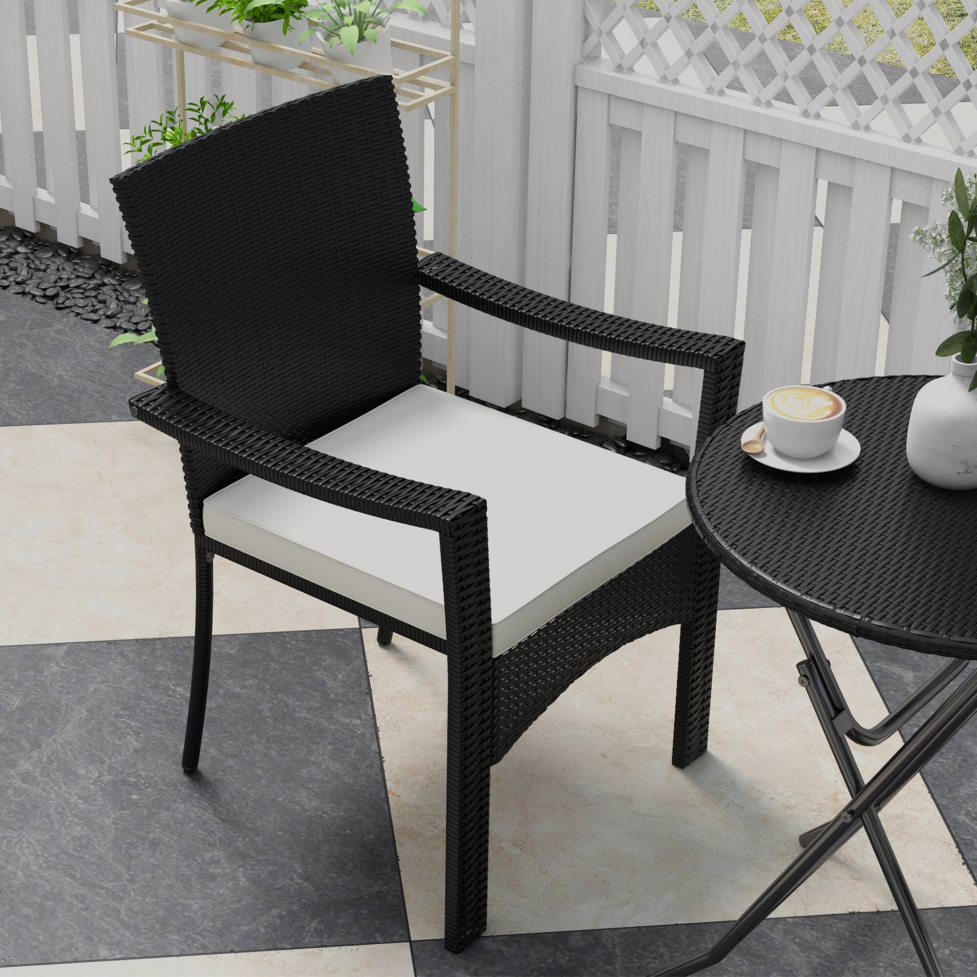 Alt View 8. Outsunny - 3 Pieces Wicker Outdoor Bistro Set, Rattan Patio Furniture Set with Folding Coffee Table, Porch Chairs with Cushions - White.