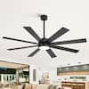 Front. Breezary - 65/72 Inch Ceiling Fan with 8-Blade, 3-Color Light, 6-Speed DC Motor, 6''/20'' Downrods & Remote Control with Timer - Matte Black.
