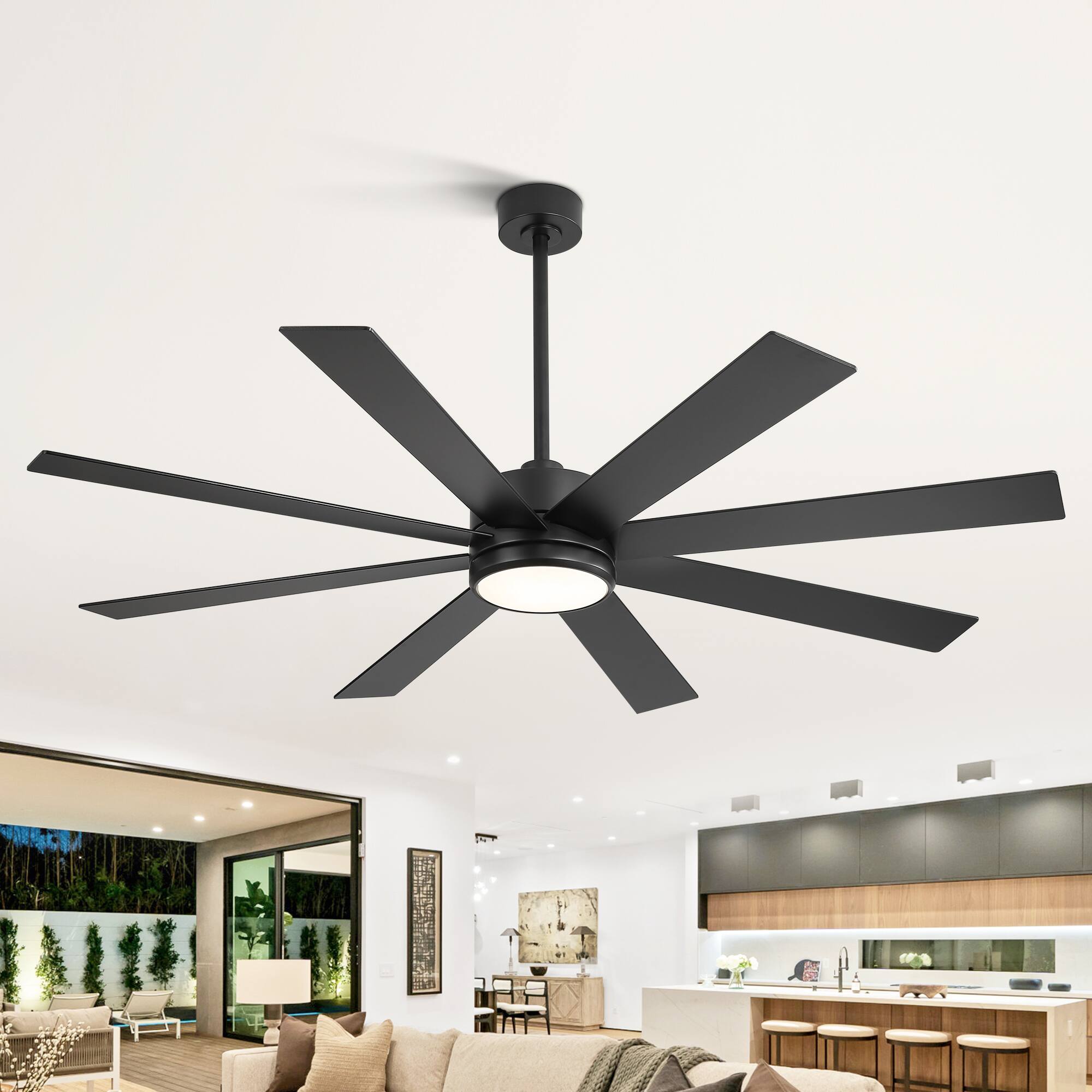 Front. Breezary - 65-In Ceiling Fan with 8-Blade, 3-Color Light, 6-Speed DC Motor, 6''/20'' Downrods, Remote Control with Timer - Matte Black.