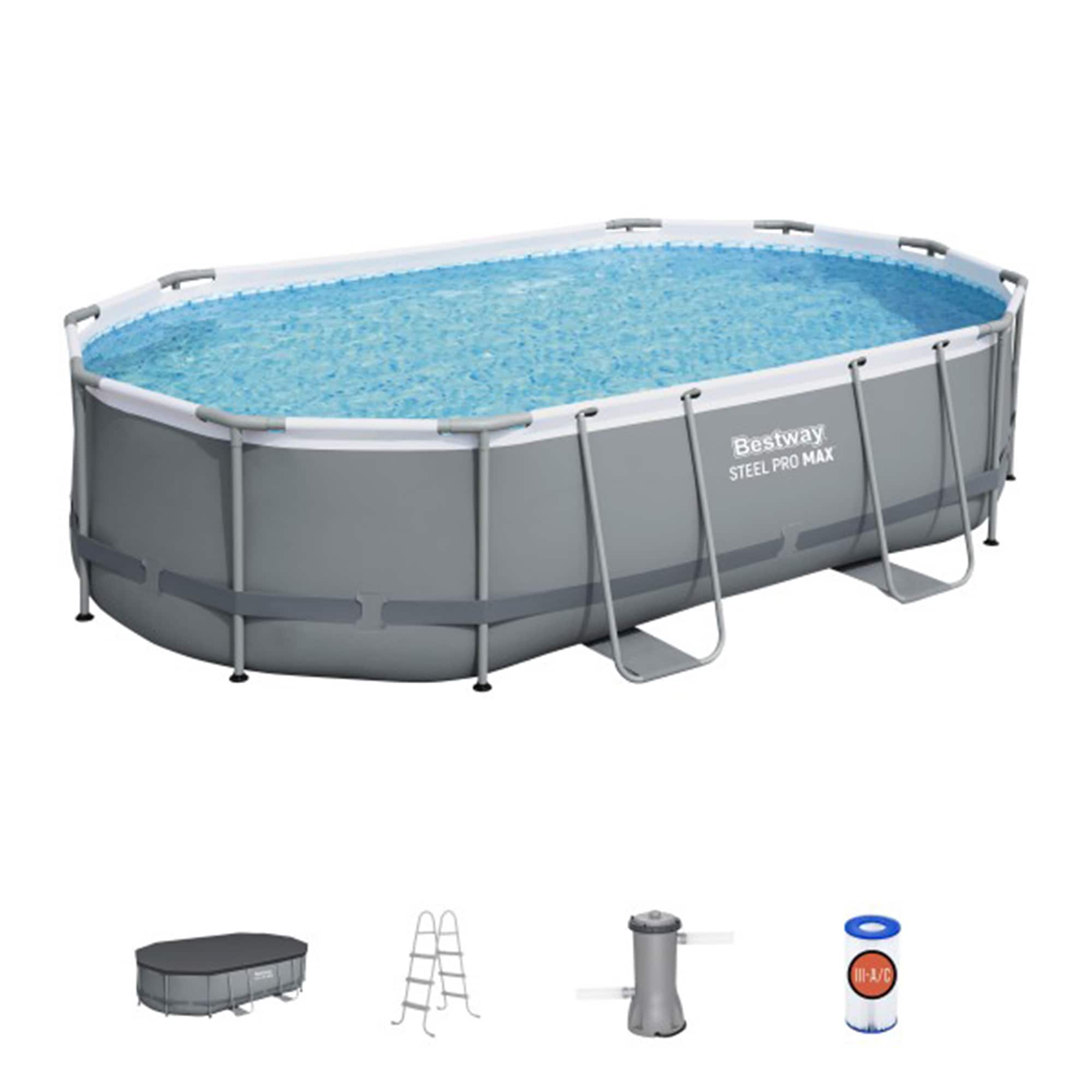 Bestway - Steel Pro MAX 16' x 10' x 42" Oval Above Ground Swimming Pool Set - Gray