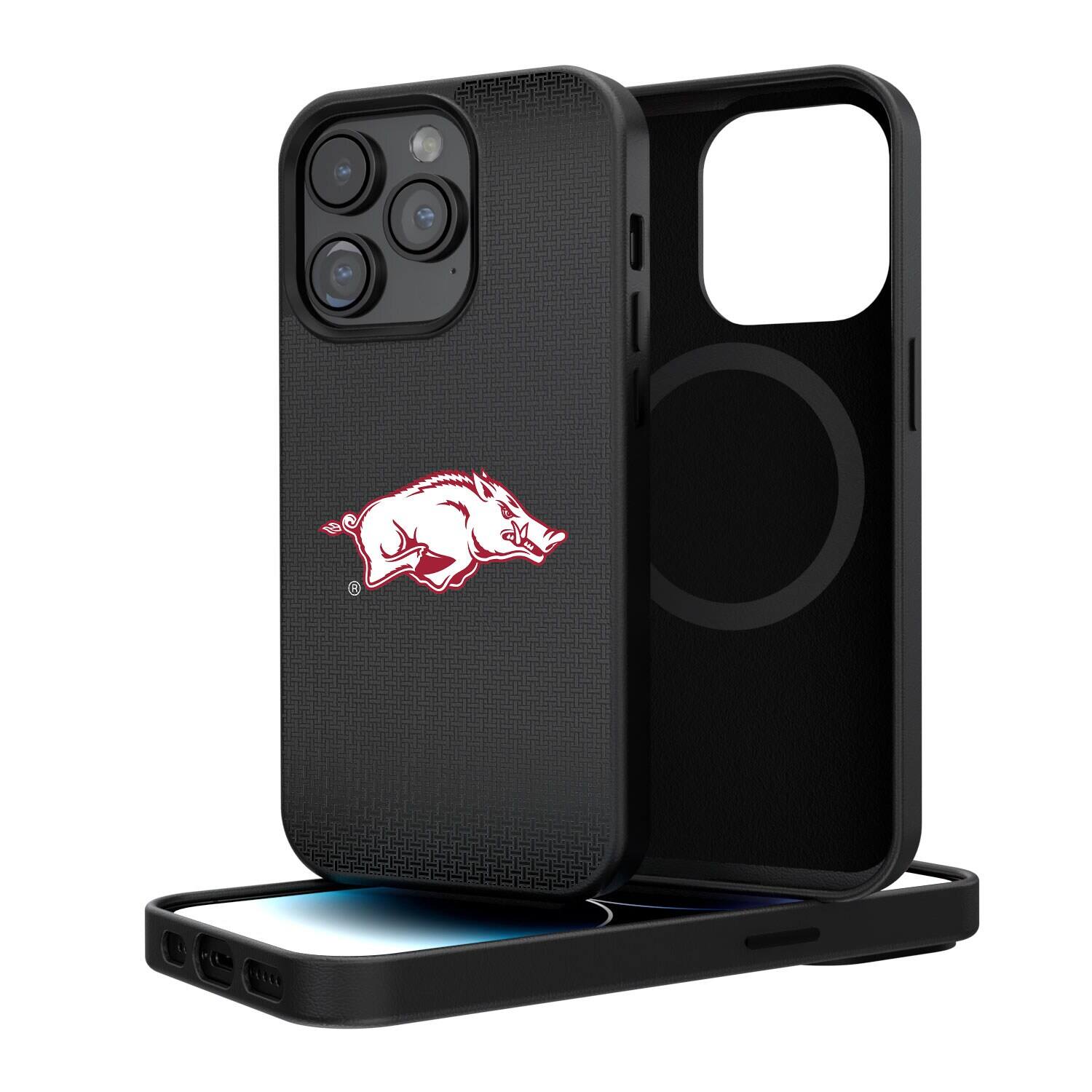 Keyscaper - NCAA - Arkansas Razorbacks Linen Logo iPhone Magnetic Bump Case - 14 - Black
