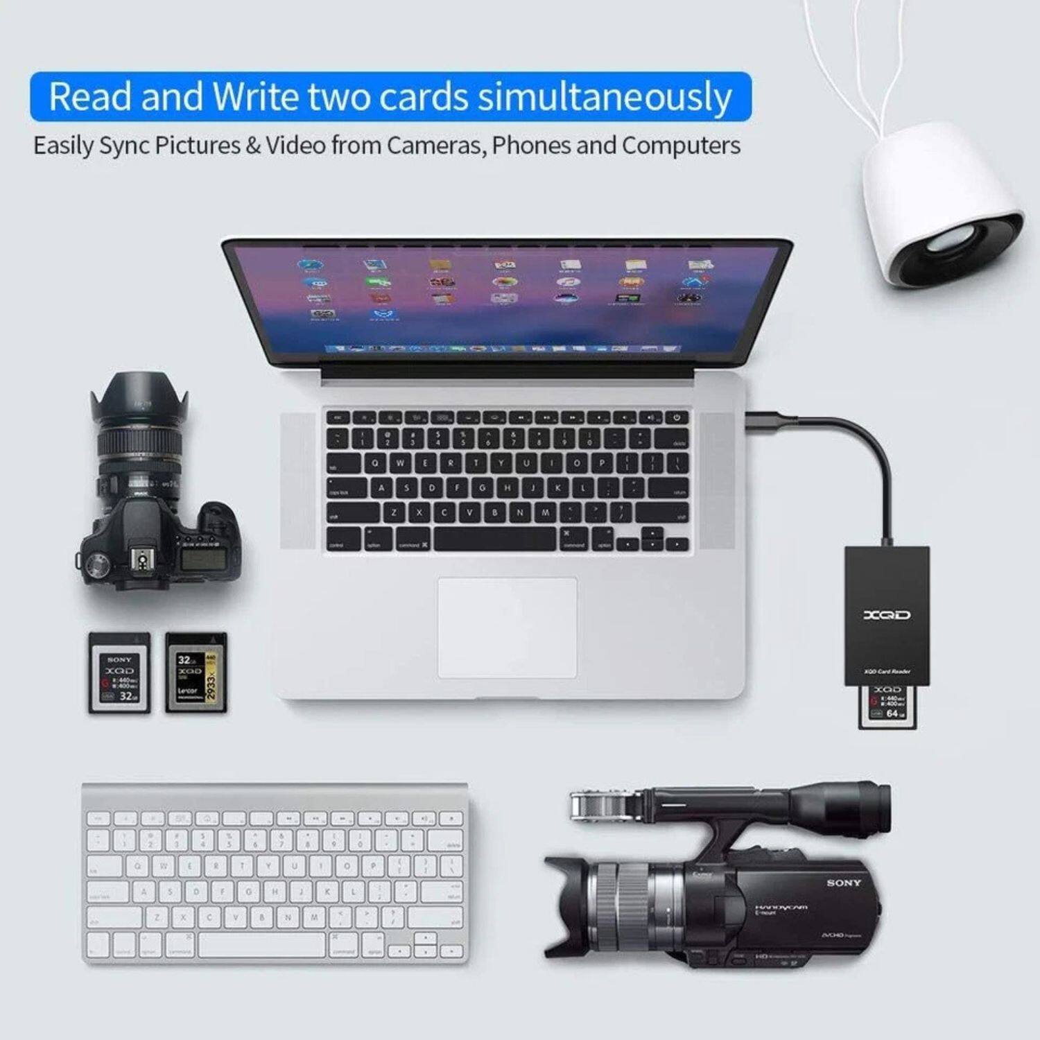 Read and Write two cards simultaneously  
Easily Sync Pictures & Video from Cameras, Phones and Computers