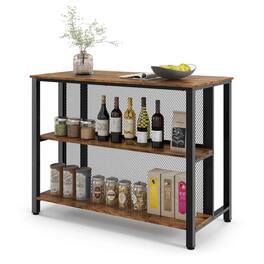 Costway - 36" Tall 3-Tier Bar Table with Storage Metal Frame Adjustable Foot Pads - Rustic Brown