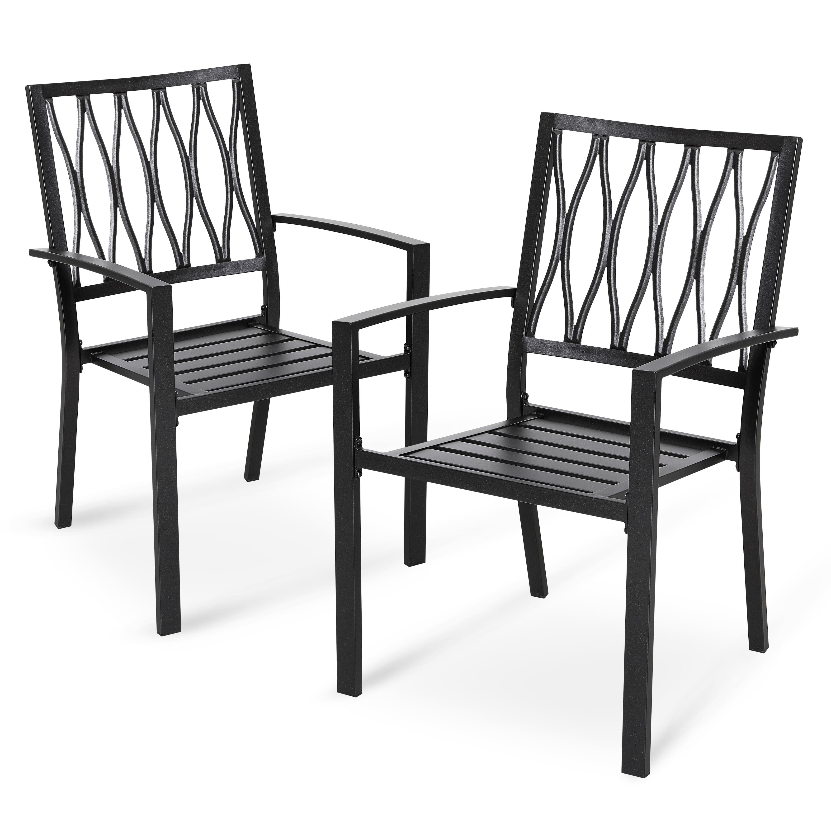 Nuu Garden - Outdoor 2-Piece Patio Chair Set, Powder-coated Finish and Iron Frame - Wave Slat Back