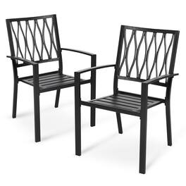 Nuu Garden - Set of 2 Outdoor Patio Chairs, Powder-Coated Iron Frame Bistro & Dining Chairs for Garden - Black