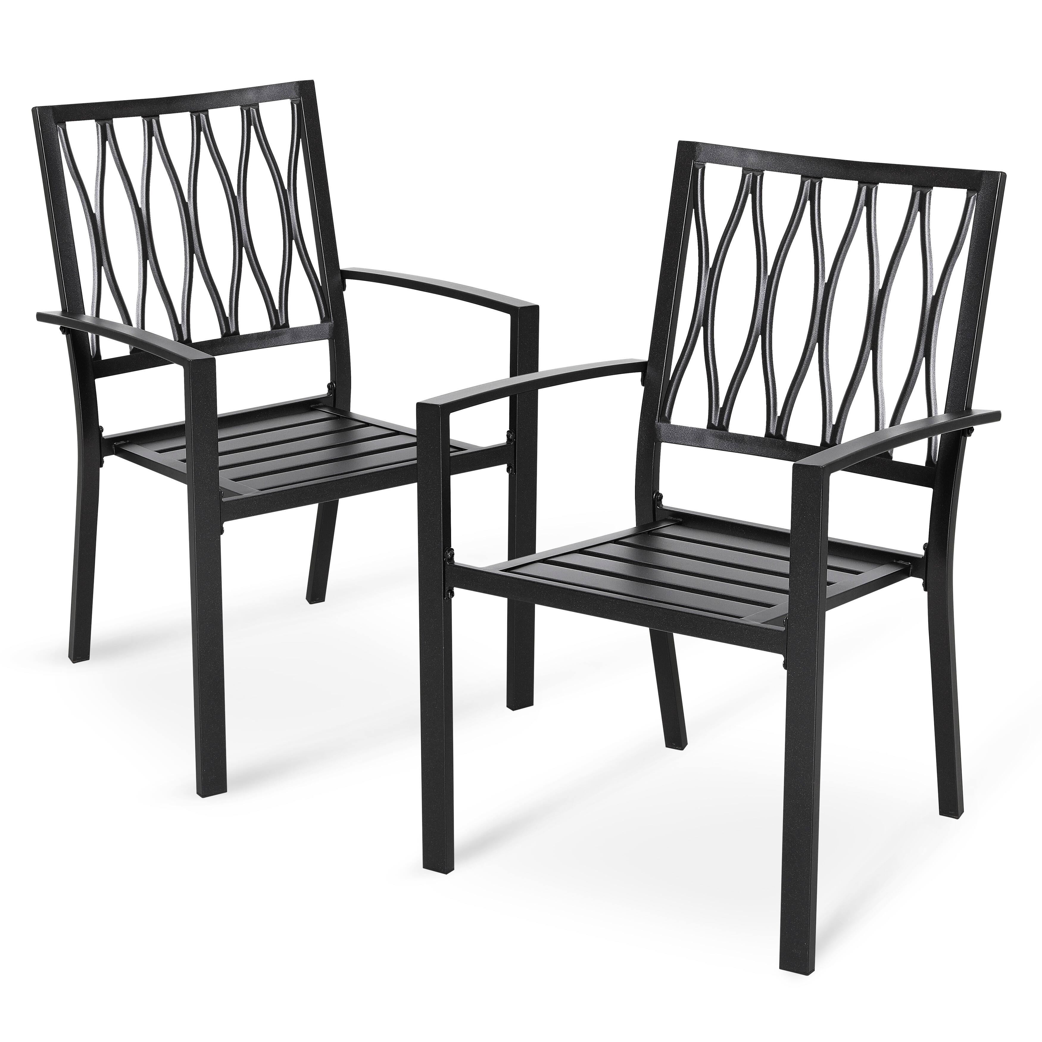 Front. Nuu Garden - Set of 2 Outdoor Patio Chairs, Powder-Coated Iron Frame Bistro & Dining Chairs for Garden - Black.