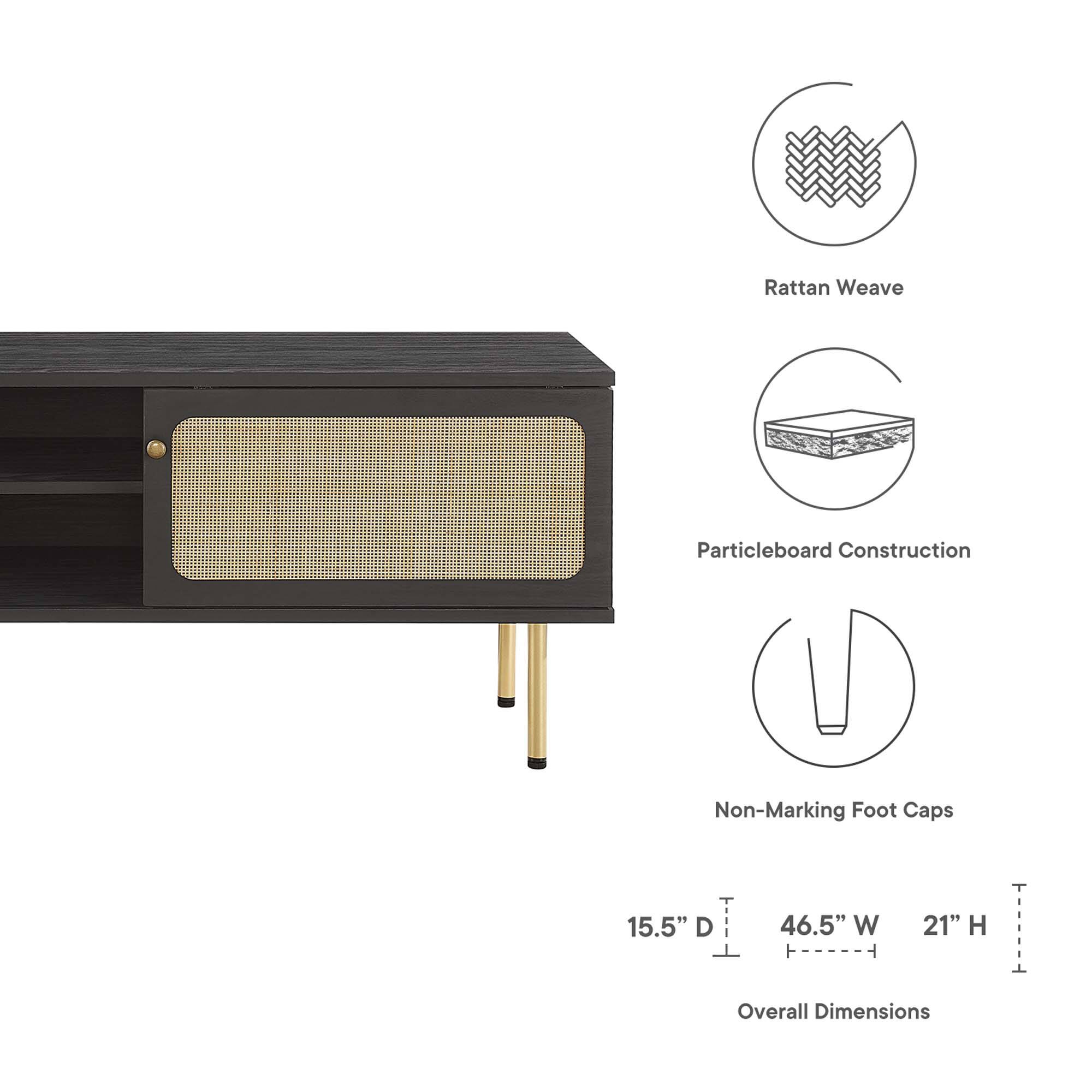 Rattan Weave  
Particleboard Construction  
Non-Marking Foot Caps  

15.5" D  
46.5" W  
21" H  

Overall Dimensions