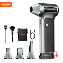 WOLFBOX - Electric Air Duster with Removable Battery, Cordless Compressed Air Duster, Multi-Nozzle Cleaner for PC, Car & Home - Gray