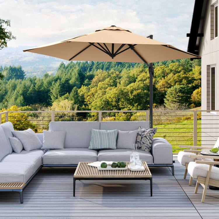 Left. Mondawe - 9 FT Cantilever Patio Umbrella Vented Top Sun Protective Canopy - Beige.