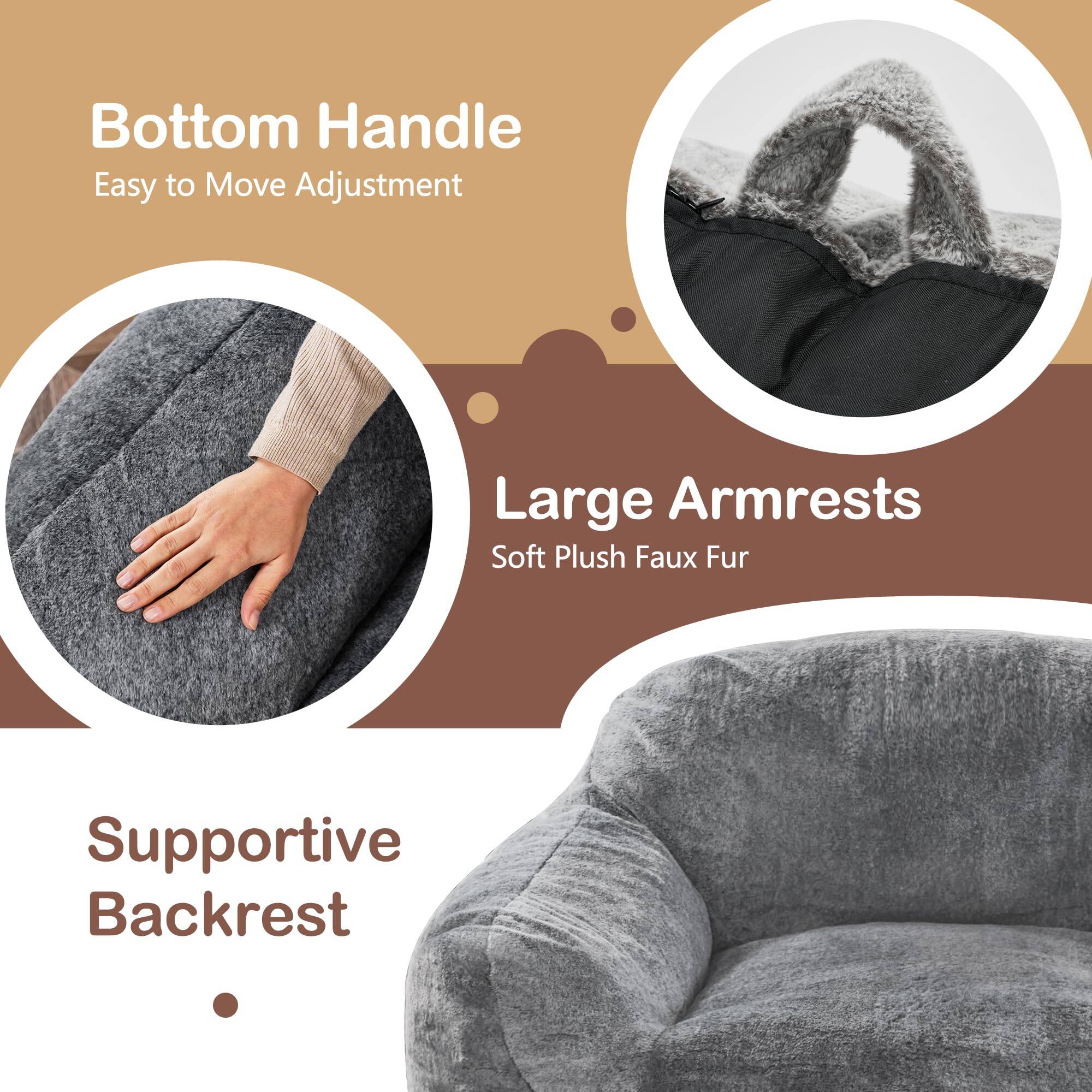 - Bottom Handle
  - Easy to Move Adjustment

- Large Armrests
  - Soft Plush Faux Fur

- Supportive Backrest