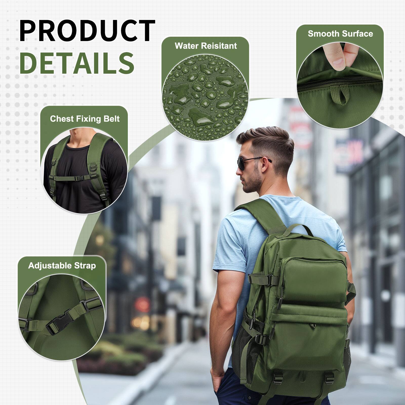PRODUCT DETAILS  
- Water Resistant  
- Smooth Surface  
- Chest Fixing Belt  
- Adjustable Strap
