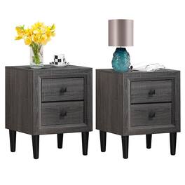 Costway - 2PCS Nightstand with 2 Drawer Multipurpose Retro Grey Bedside Table Fully Assembled - Gray