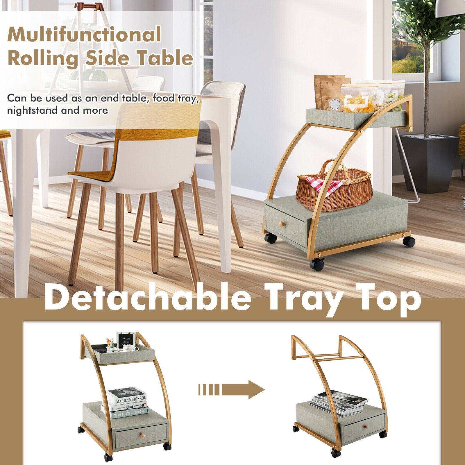 Multifunctional Rolling Side Table Can be used as an end table, food tray, nightstand and more. Detachable Tray Top. MIRILI 19 MONROE . - 1 COUK THE MO