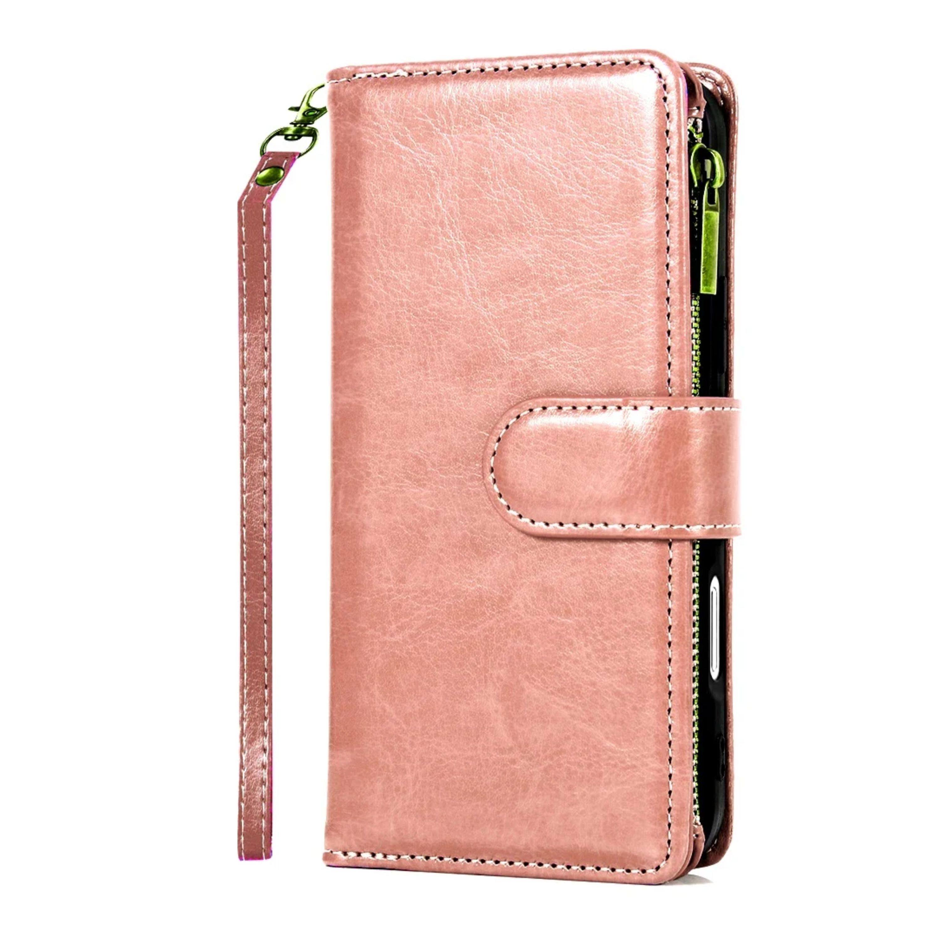 Back. Kitcheniva - PU Leather Phone Wallet Zipper With Tempered Glass For iPhone 16 Plus 6.7" Rose Gold - Rose Gold.