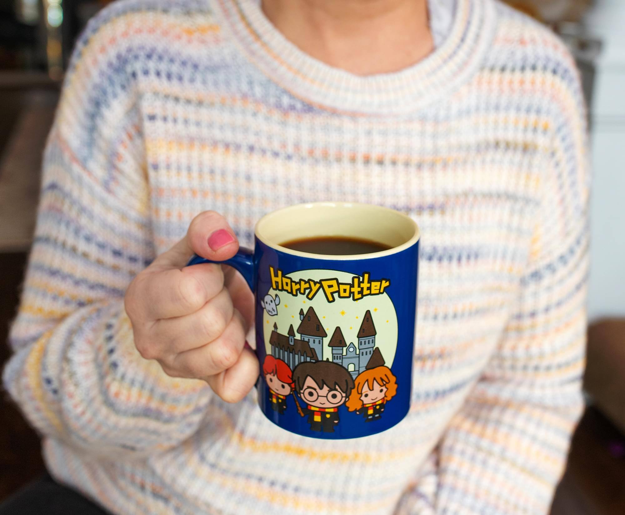 Alt View 3. Harry Potter - Harry Potter Chibi Trio Scene Ceramic Mug | Holds 14 Ounces - Blue.