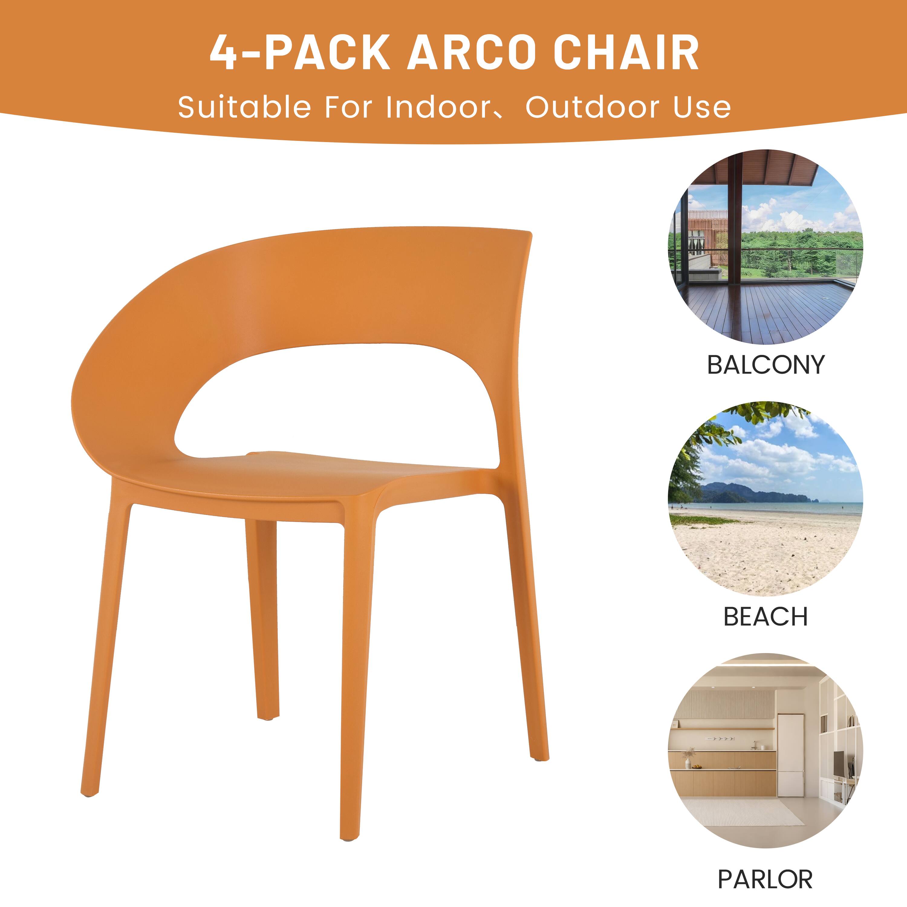 4-Pack Arco Chair  
Suitable For Indoor, Outdoor Use  
Balcony, Beach, Parlor