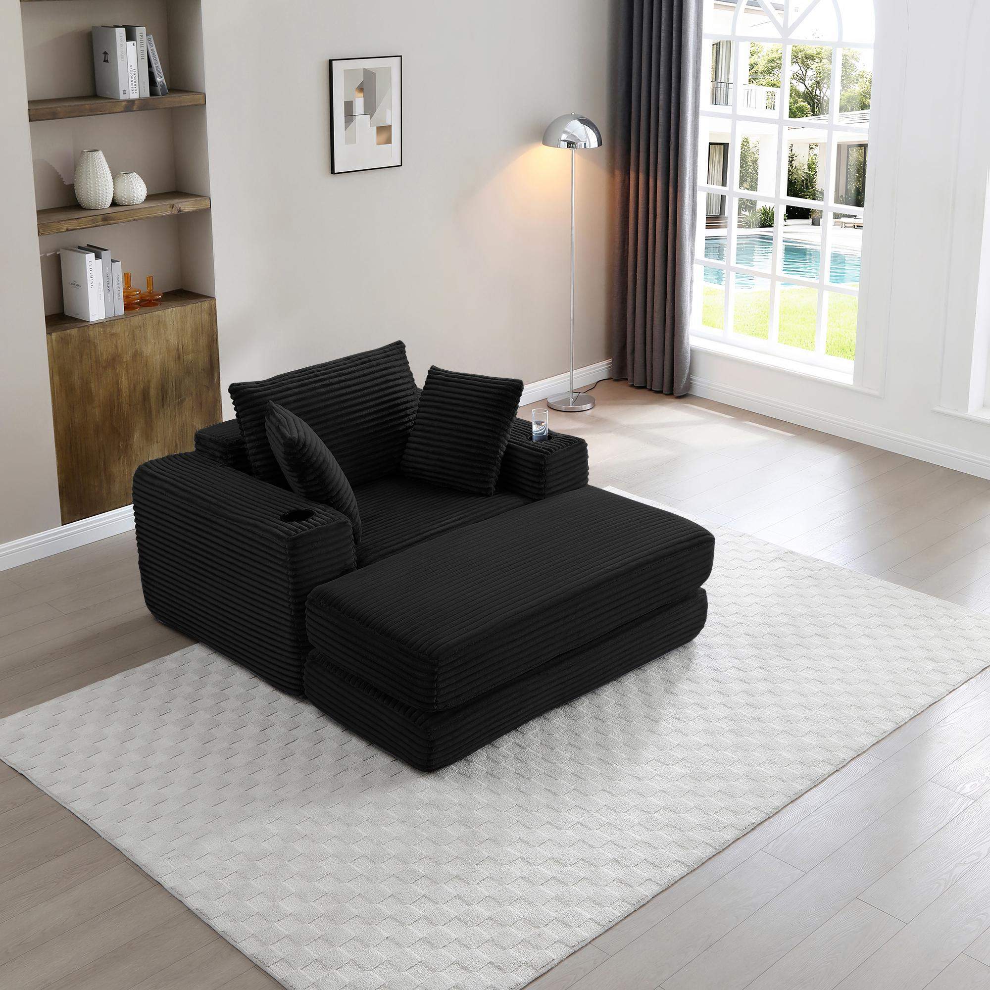 Angle. Roomtec - 52.4 Boneless Chaise Lounge Chair IndoorOversized CloudLike Cozy Comfy Modular 3in1 Sofa Bed for Reading Living Room - Black.