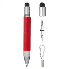 Front. Unique Bargains - 6 in 1 Metallic Stylus Pen Aluminum Alloy Mini Capacitive Pens with Ballpoint Pen, Ruler, Screwdriver, Stylus, Keychain - Red.
