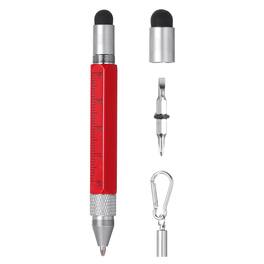 Unique Bargains - 6-in-1 Aluminum Alloy Stylus Pen with Ballpoint, Ruler, Screwdriver & Keychain for Men/Women - Red