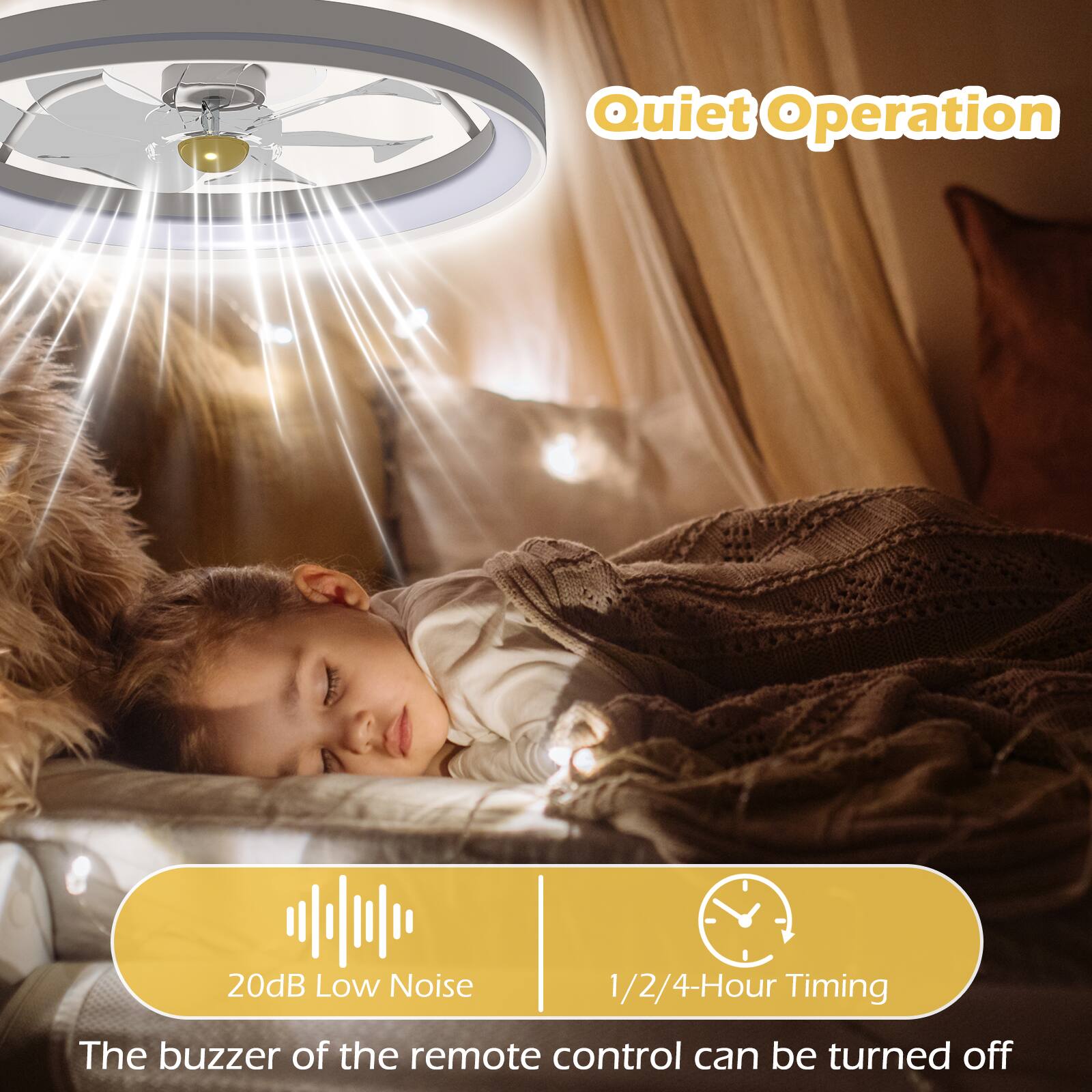 Quiet Operation  
20dB Low Noise  
1/2/4-Hour Timing  
The buzzer of the remote control can be turned off