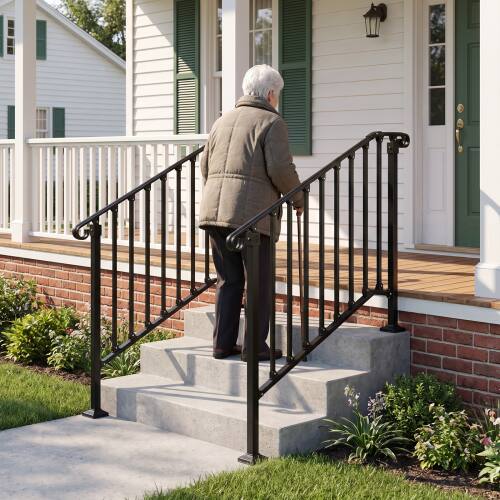 Alt View 5. Winado - 2PCS Handrails Steps Stair Fits 3-4 Steps Hand Rail, Adjustable Stair Railing for Indoor Outdoor Yard Concrete Porch - Black.