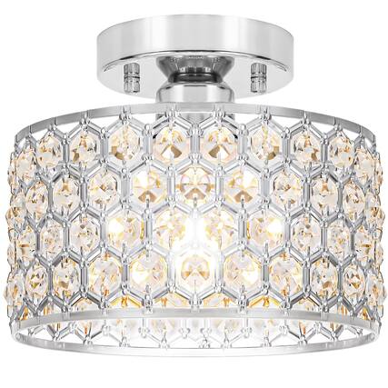 Front. Earthley Blooms - Crystal Ceiling Light Fixture Modern Semi Flush Mount Chandelier Lighting For Hallway Kitchen Foyer Daz - Chrome 9in A.