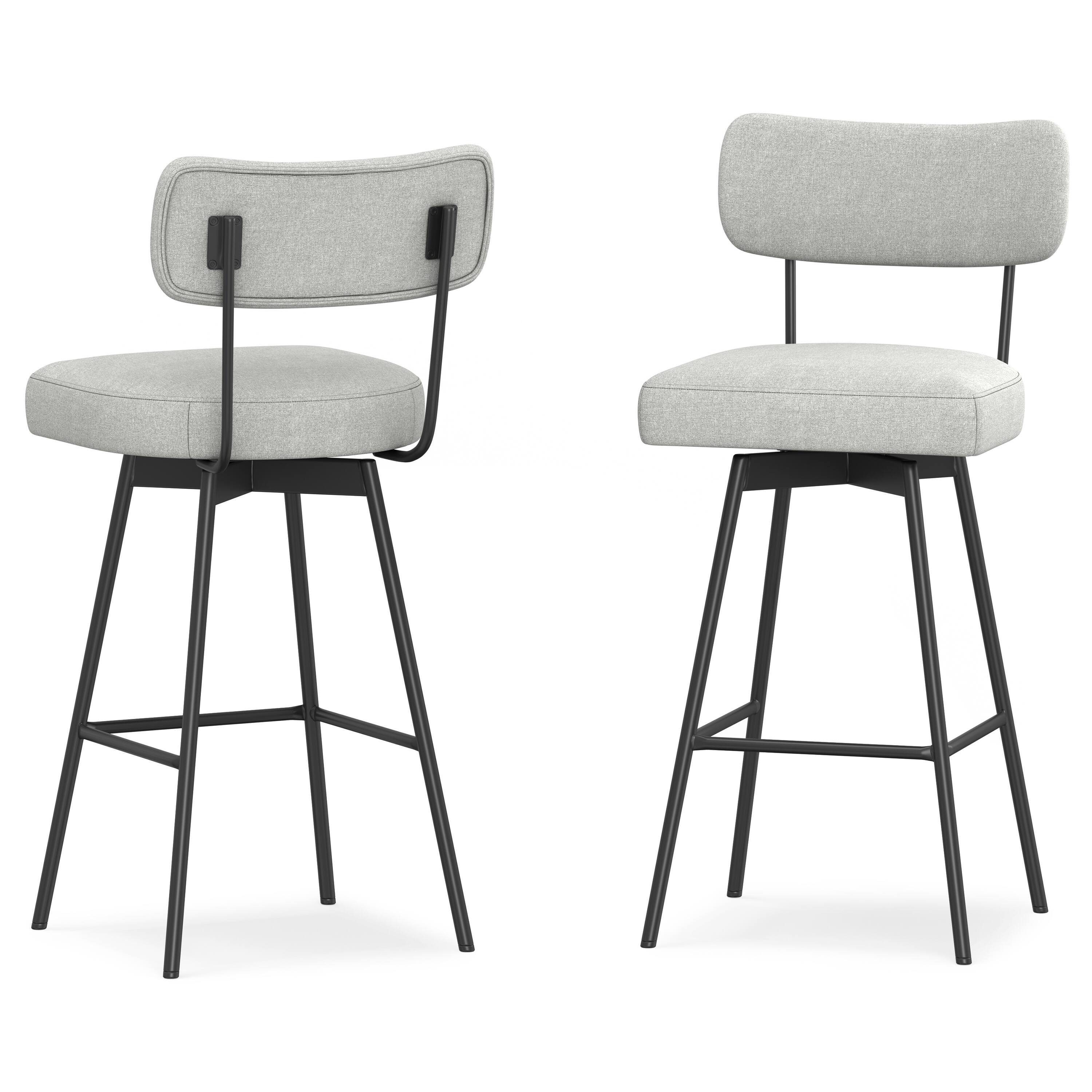 Simpli Home - Giselle Contemporary Modern Swivel Bar Stool (Set of 2) in Light Grey Polyester Linen - Light Gray