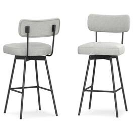 Simpli Home - Giselle Contemporary Modern Swivel Bar Stool (Set of 2) in Light Grey Polyester Linen - Light Gray