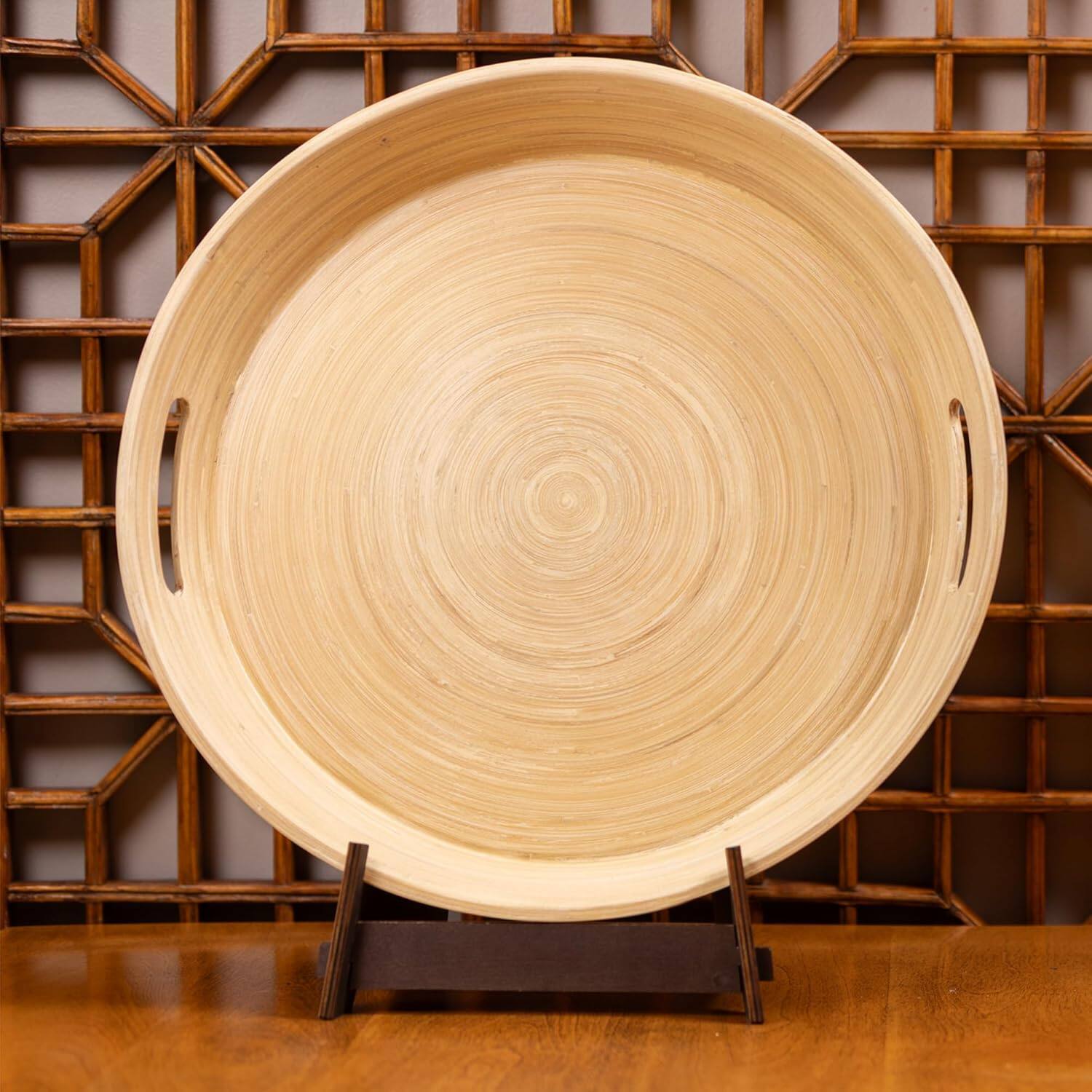 Alt View 1. Lexa - Bamboo Serving Tray w/ Handles, 16 Inch, Natural Bamboo - Natural.