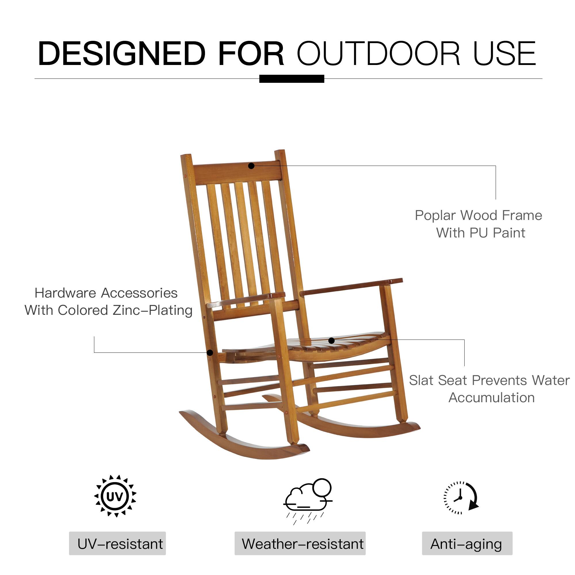DESIGNED FOR OUTDOOR USE

- Poplar Wood Frame With PU Paint
- Hardware Accessories With Colored Zinc-Plating
- Slat Seat Prevents Water Accumulation

- UV-resistant
- Weather-resistant
- Anti-aging