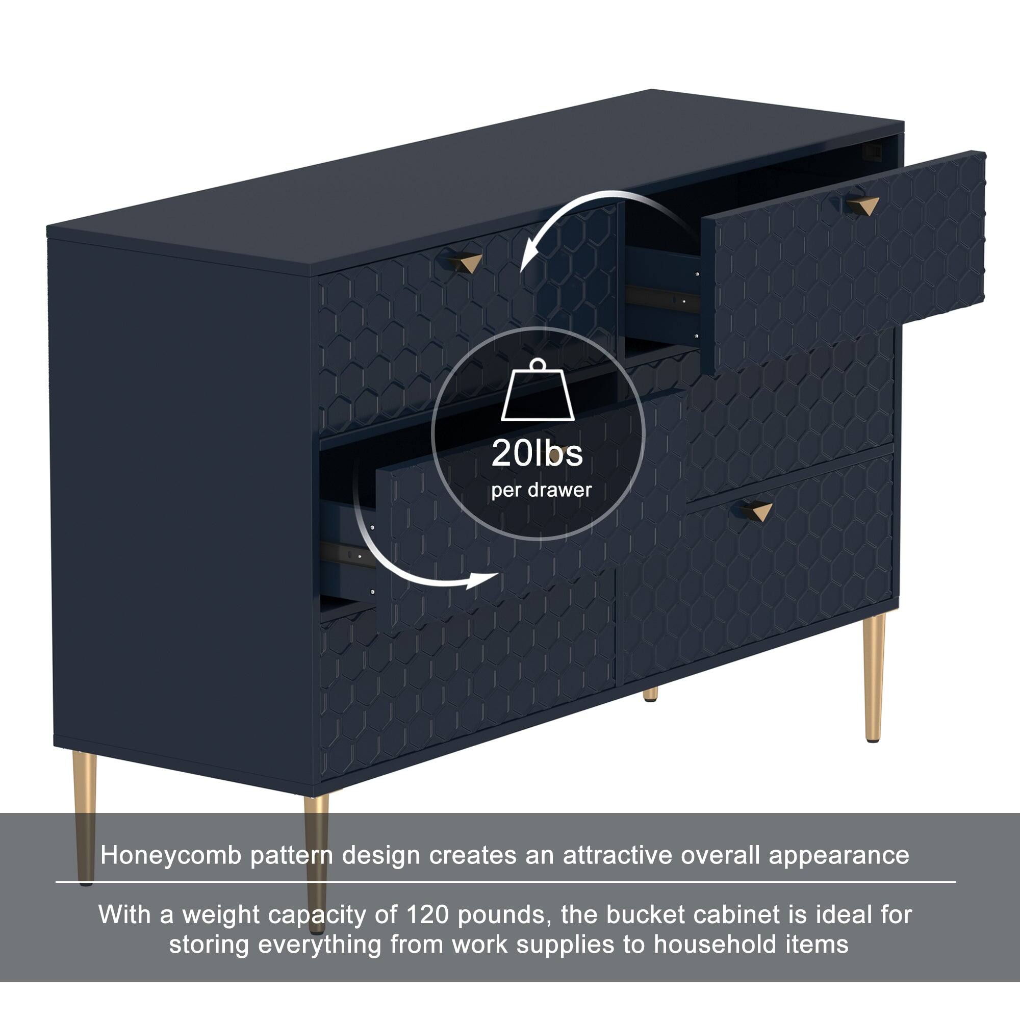 20lbs per drawer

Honeycomb pattern design creates an attractive overall appearance

With a weight capacity of 120 pounds, the bucket cabinet is ideal for storing everything from work supplies to household items