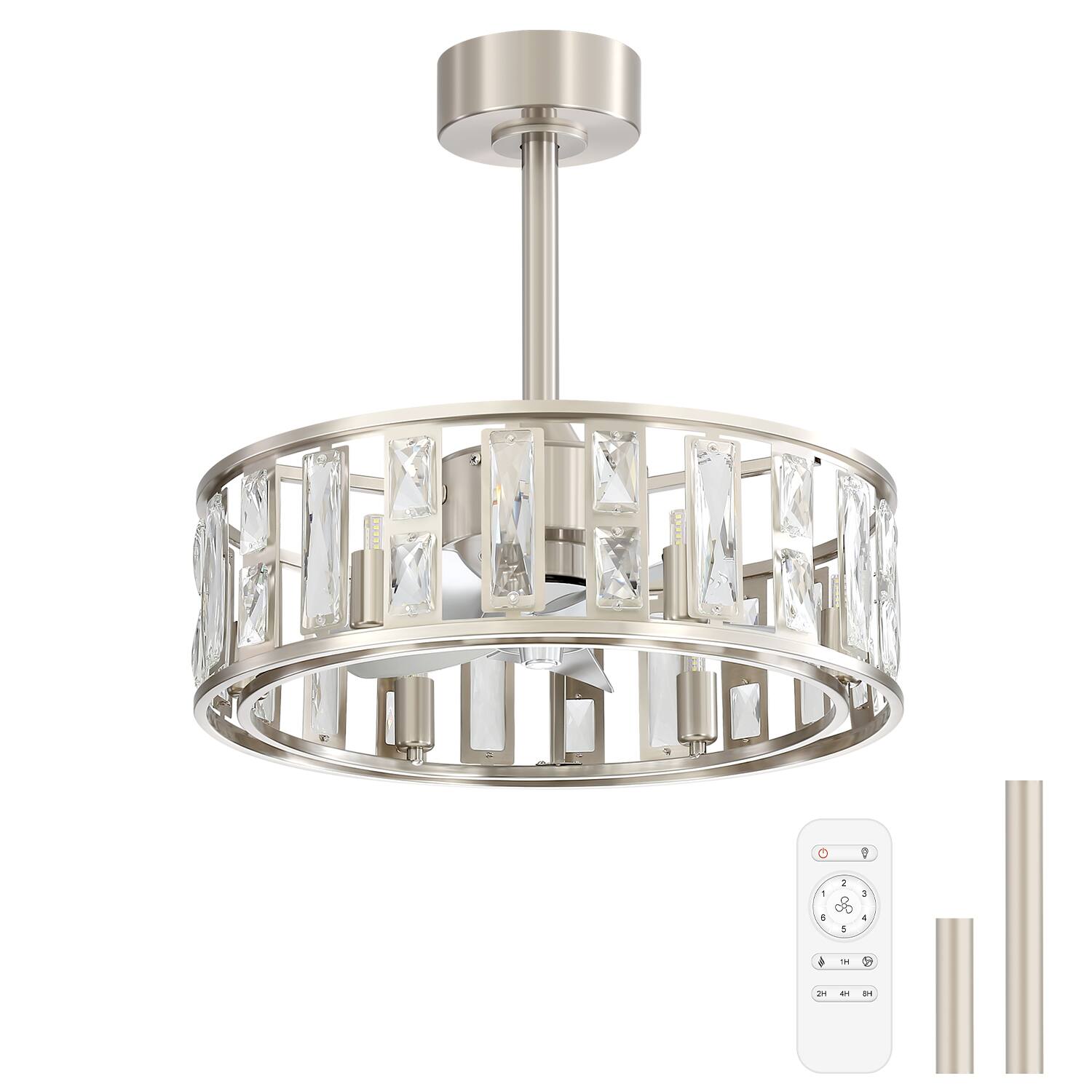 Alt View 9. Breezary - 20-inch Caged Ceiling Fan with Light, DC Motor, 5-Blade, 6-Speed Remote, 6-Bulb Fixture, Timer, Downrod Mount - Sand Nickel & silver.