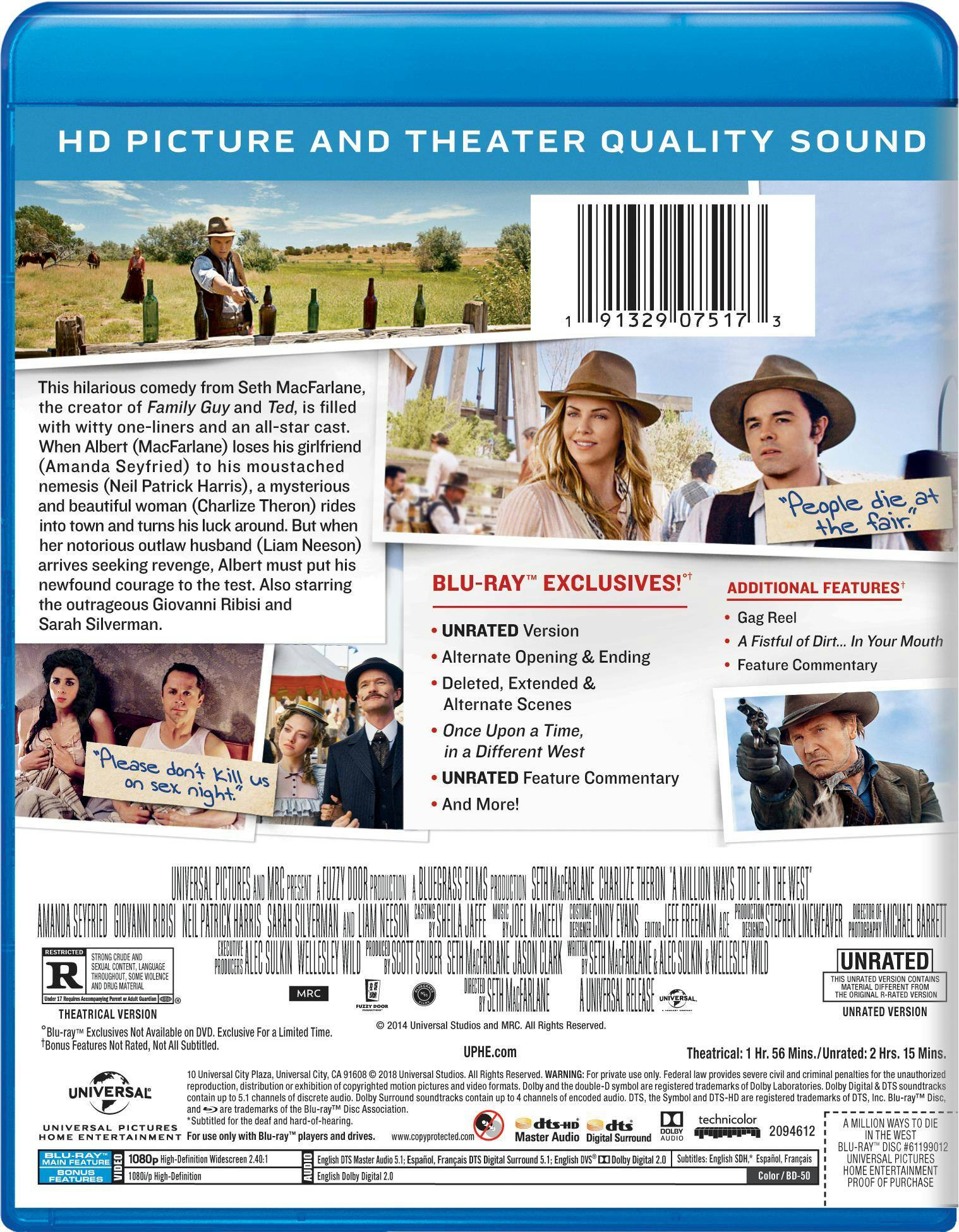 Back. A Million Ways to Die in the West (Blu-ray Unrated) [Blu-ray].